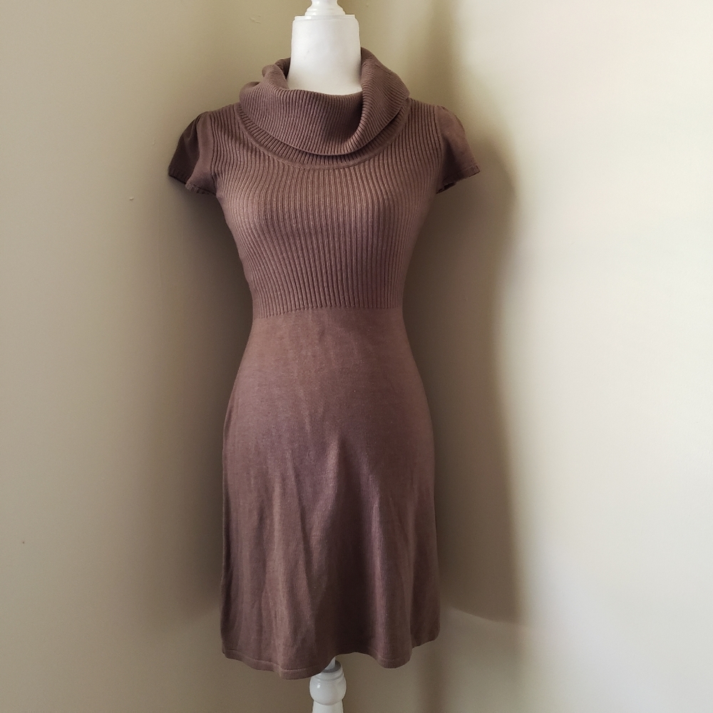 Calvin Klein cowl neck sweater dress brown tan